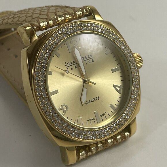 Vintage Joan River Classic Quartz Watch Women’s Gold Leather Crystal Bezel - Picture 14 of 16